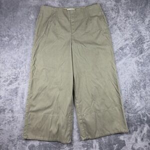 Spanx Pants Womens XL Green Wide Leg Twill Cropped High Rise Stretch Casual